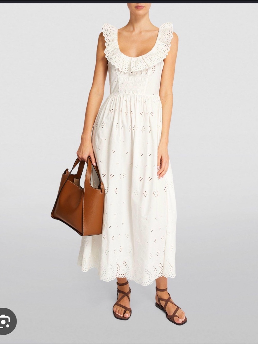 Doen White Eyelet Ruffle-Neck Maxi Dress